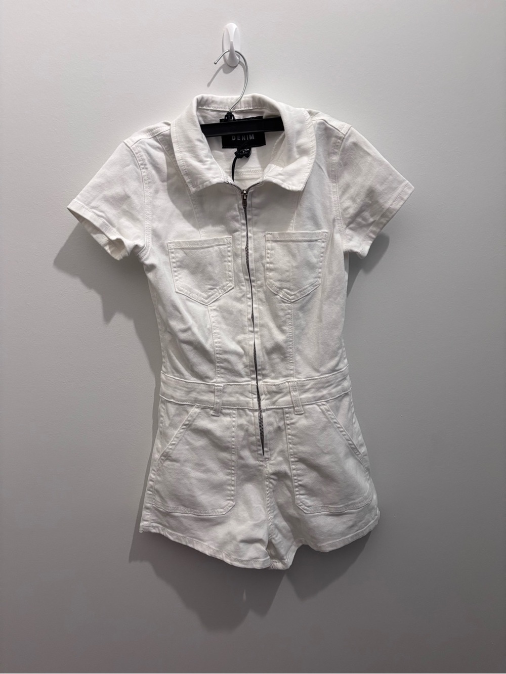 BCBG White Short-Sleeve Zip Romper